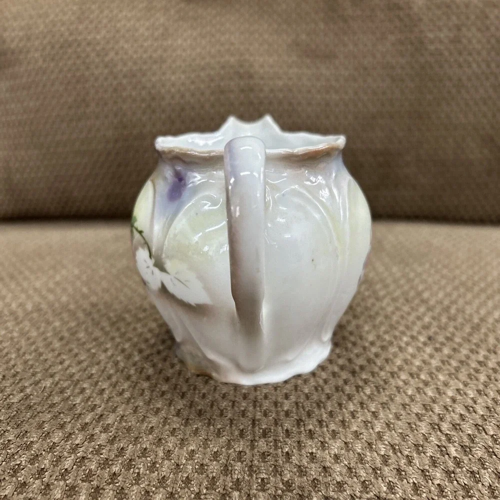 Vintage Lusterware Pink Rose Creamer‎ Porcelain Marked Bavaria White Blue Green